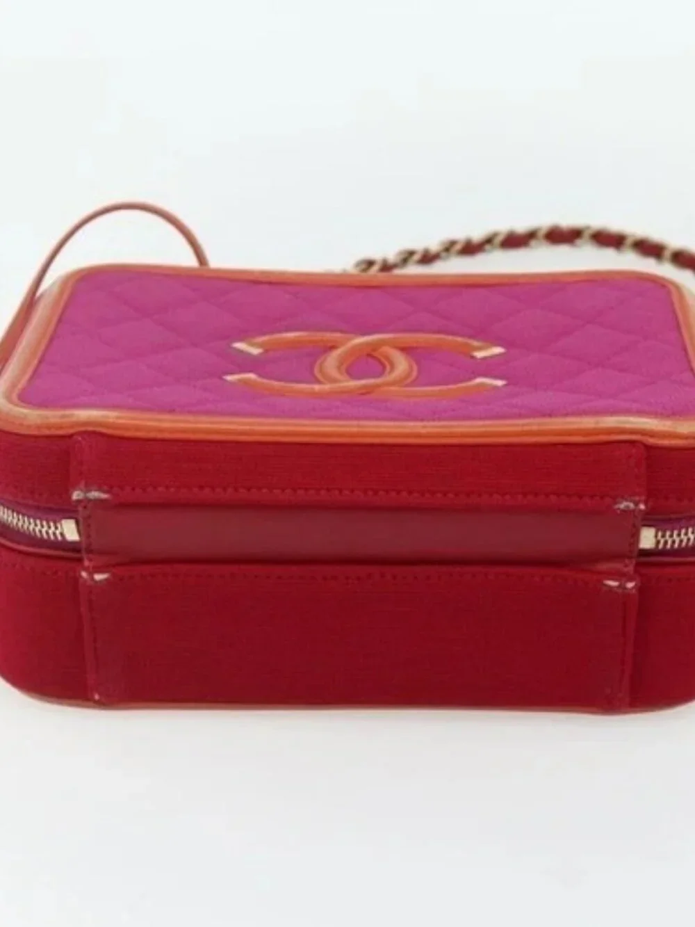 CHANEL CC Filigree Chain Vanity Shoulder Bag Cotton Pink Gold CC Auth 177990